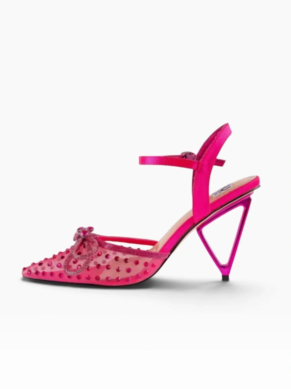 NINETY UNION GLORIA FUCHSIA RHINESTONE MESH TRIANGLE HEEL PONTED TOE PUMPS NWT